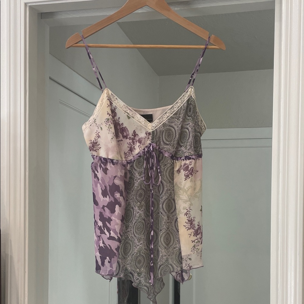 Lace Trim Purple Patchwork Camisole